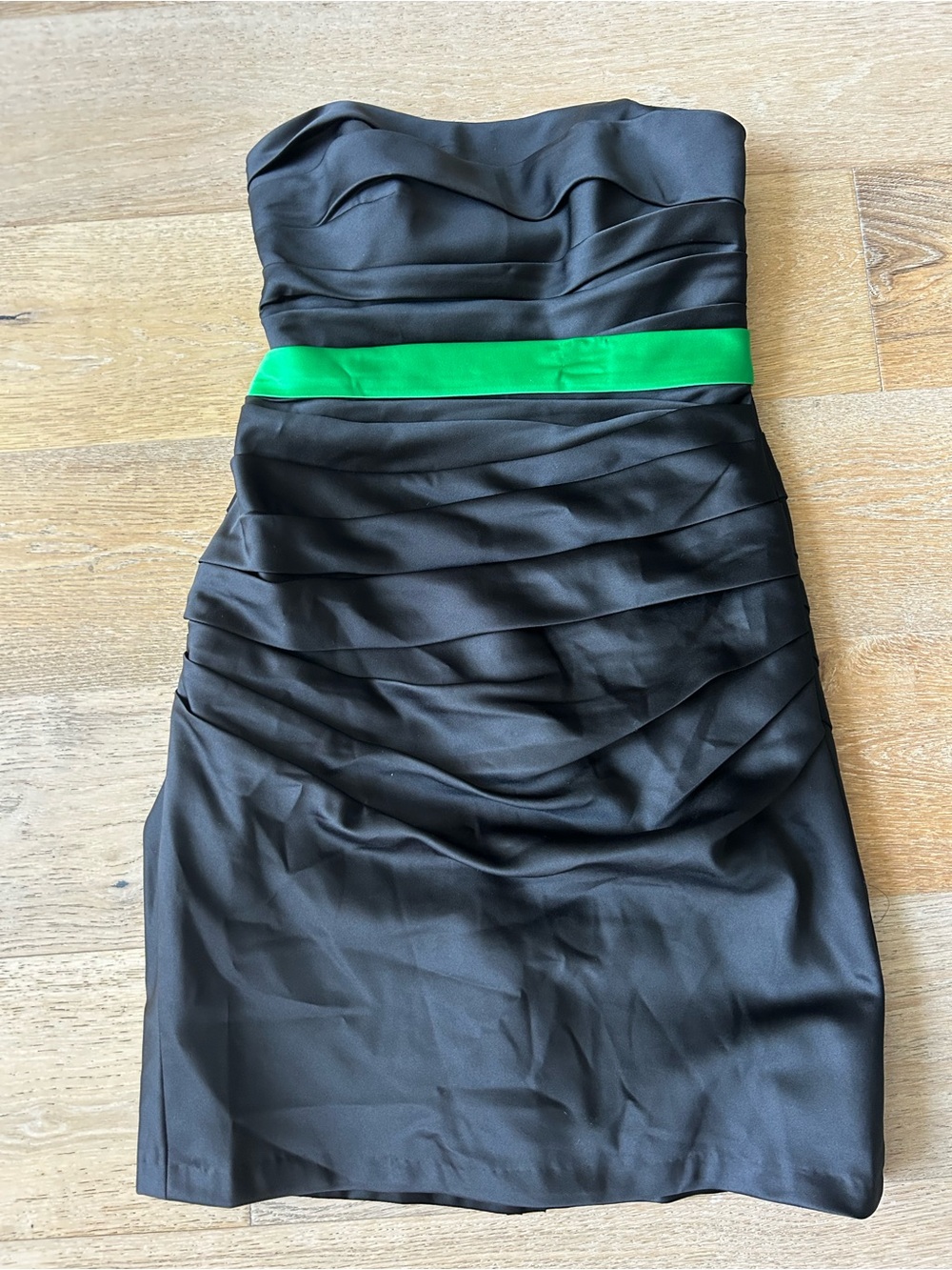 Alfred Angelo Strapless Sweetheart Sheath Satin Dress Black/Green Sash Size 8